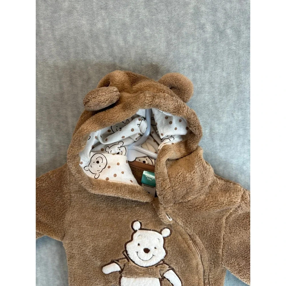 Disney Baby Winnie the Pooh Fleece Footed One Piece Suit Hoodie 3‎ 6M Brown